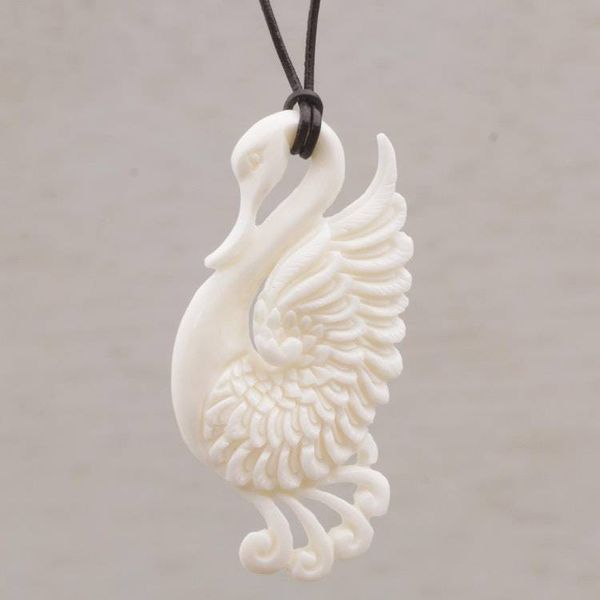 Alternate image for Handcrafted Bone Swan Pendant Necklace from Bali Noble Swan