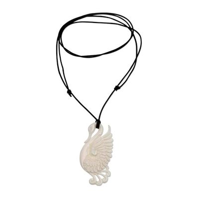 Alternate image for Handcrafted Bone Swan Pendant Necklace from Bali Noble Swan
