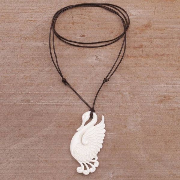 Alternate image for Handcrafted Bone Swan Pendant Necklace from Bali Noble Swan
