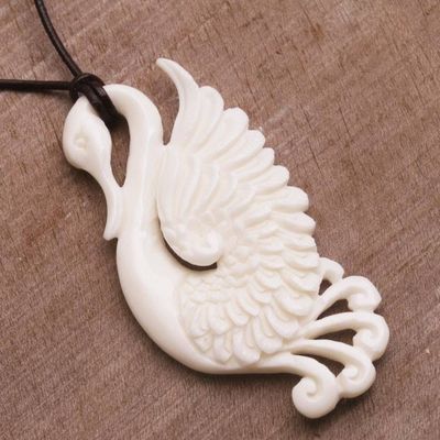 Alternate image for Handcrafted Bone Swan Pendant Necklace from Bali Noble Swan