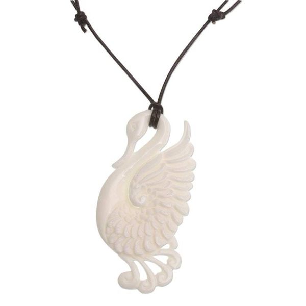 Alternate image for Handcrafted Bone Swan Pendant Necklace from Bali Noble Swan