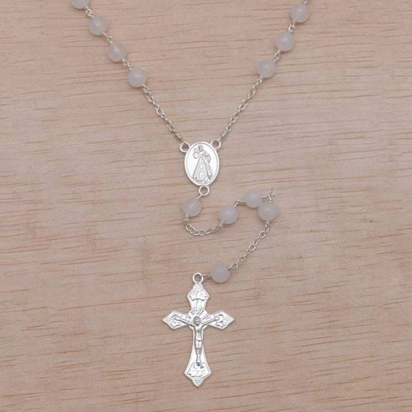 Alternate image for Handmade Moonstone and Sterling Silver Rosary Y-Necklace Blessed Mary