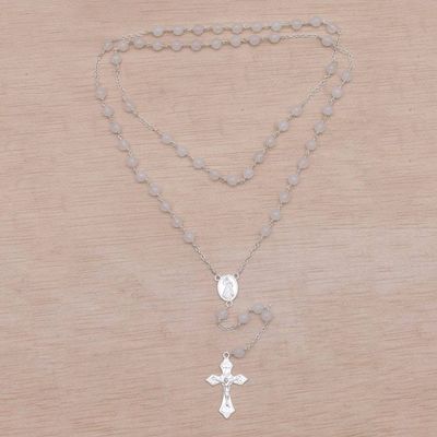 Alternate image for Handmade Moonstone and Sterling Silver Rosary Y-Necklace Blessed Mary