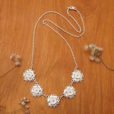 Primary image for Floral Filigree Matte-Finished Silver Pendant Necklace Delphinium Delight