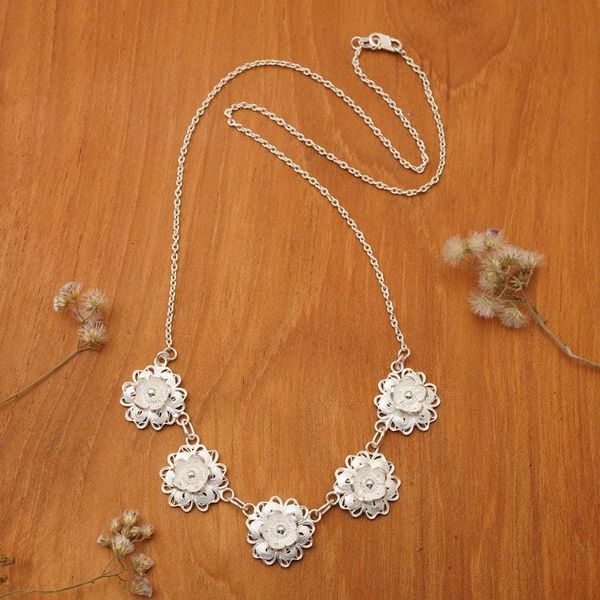 Alternate image for Floral Filigree Matte-Finished Silver Pendant Necklace Delphinium Delight
