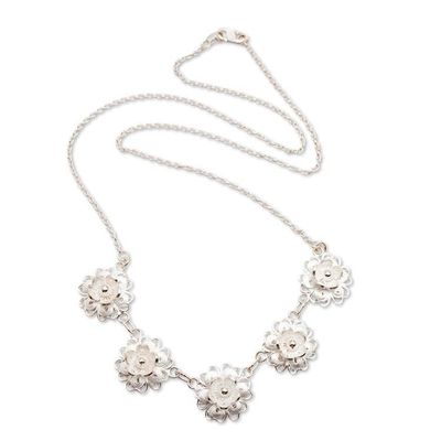 Alternate image for Floral Filigree Matte-Finished Silver Pendant Necklace Delphinium Delight