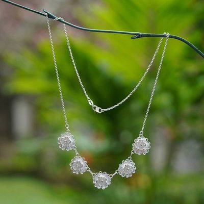 Alternate image for Floral Filigree Matte-Finished Silver Pendant Necklace Delphinium Delight