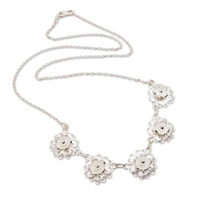 Alternate image for Floral Filigree Matte-Finished Silver Pendant Necklace Delphinium Delight