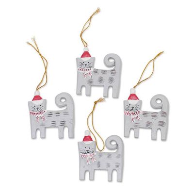 Alternate image for Set of 4 Hand-Painted Wood Cat Christmas Ornaments from Bali Christmas Kitten
