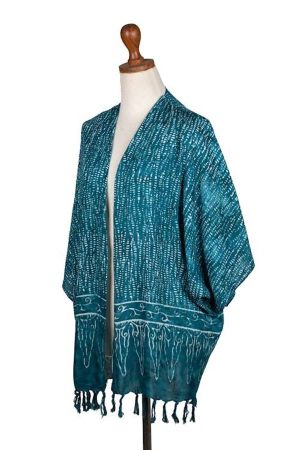 Alternate image for Breezy Rayon Kimono with Batik Design Sea Sponge