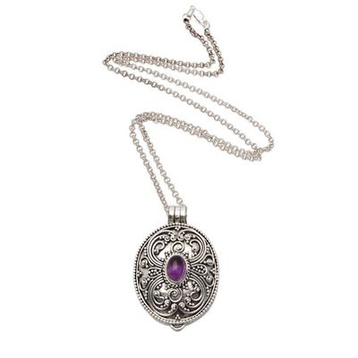Alternate image for Oxidized Sterling Silver Locket Necklace with Amethyst Stone Spring Vibes