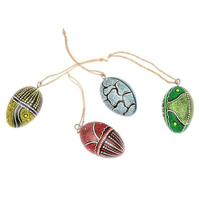 Alternate image for Set of 4 Oval Wood Ornaments Hand-Carved and Painted in Bali Colors of the Earth