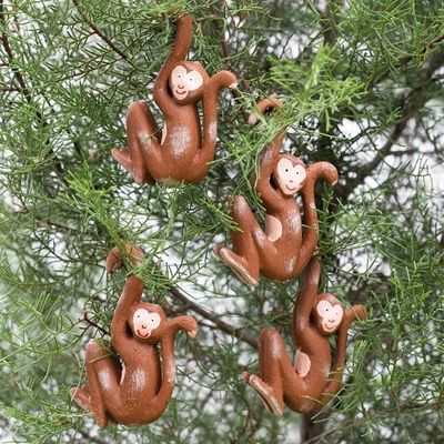 Primary image for Set of 4 Hand-Carved Albesia Wood Monkey Ornaments from Bali Joyful Jungle