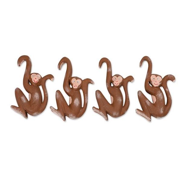 Alternate image for Set of 4 Hand-Carved Albesia Wood Monkey Ornaments from Bali Joyful Jungle