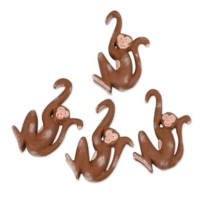Alternate image for Set of 4 Hand-Carved Albesia Wood Monkey Ornaments from Bali Joyful Jungle