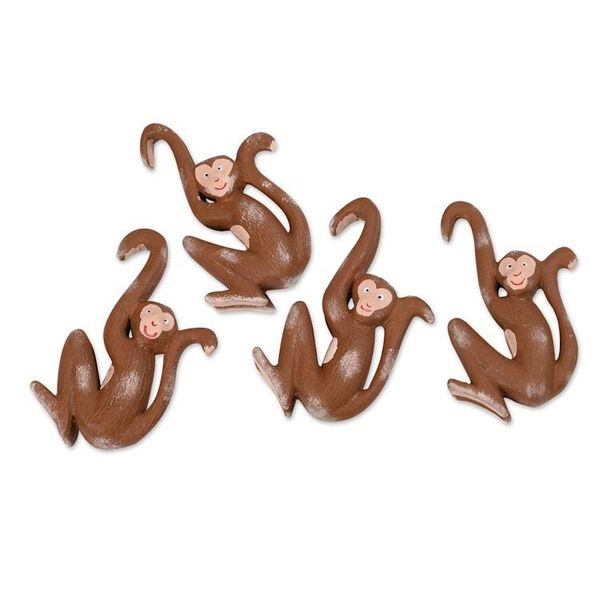 Alternate image for Set of 4 Hand-Carved Albesia Wood Monkey Ornaments from Bali Joyful Jungle