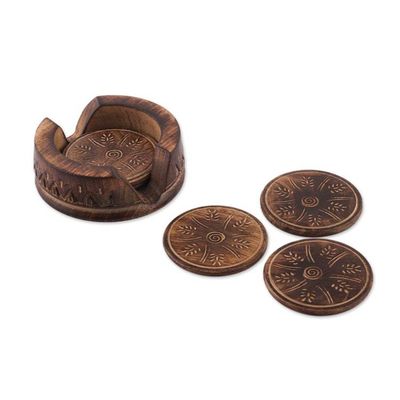 Alternate image for Rustic-Inspired 7-Piece Burnt Mango Wood Coaster and Box Set Rustic Majesty