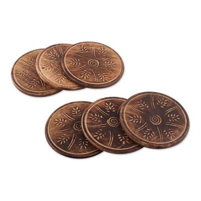 Alternate image for Rustic-Inspired 7-Piece Burnt Mango Wood Coaster and Box Set Rustic Majesty