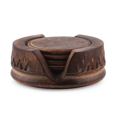 Alternate image for Rustic-Inspired 7-Piece Burnt Mango Wood Coaster and Box Set Rustic Majesty