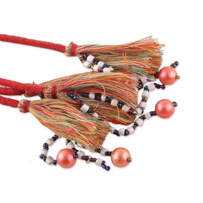 Alternate image for Rayon Embroidered Orange and Red Cotton Belt with Tassels Tangerine Tassels