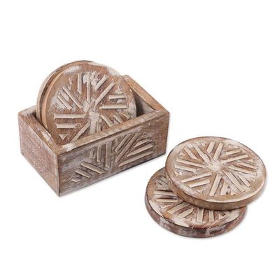 Alternate image for Distressed-Finished 5-Piece Mango Wood Coaster and Box Set Rays of Tradition