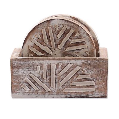 Alternate image for Distressed-Finished 5-Piece Mango Wood Coaster and Box Set Rays of Tradition