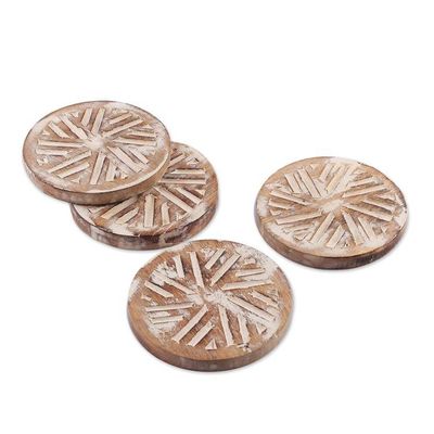 Alternate image for Distressed-Finished 5-Piece Mango Wood Coaster and Box Set Rays of Tradition
