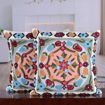 Alternate image for Embroidered Floral Multicolor Cotton Cushion Cover Pair Dream of Blooms