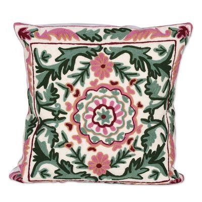Alternate image for Baroque-Inspired Green and Pink Cotton Cushion Cover Pair Baroque in Rose