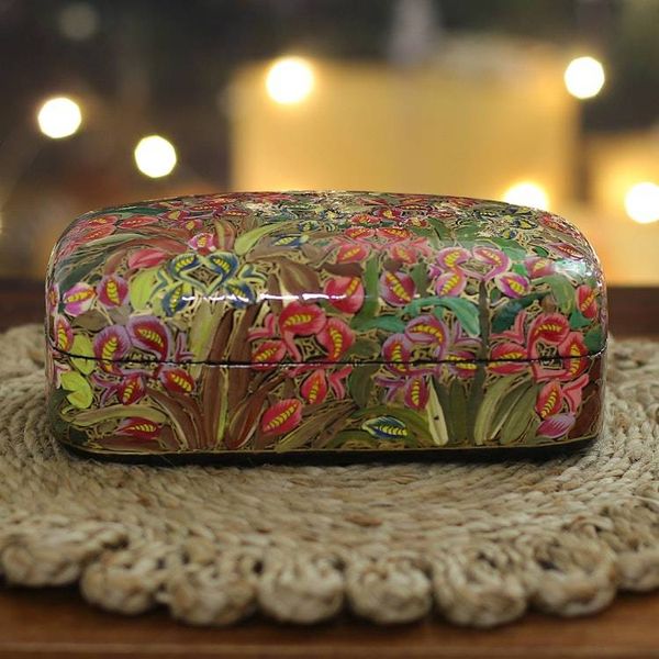 Alternate image for Hand-Painted Wood Papier Mache Floral  Leaf Decorative Box Floral Glam