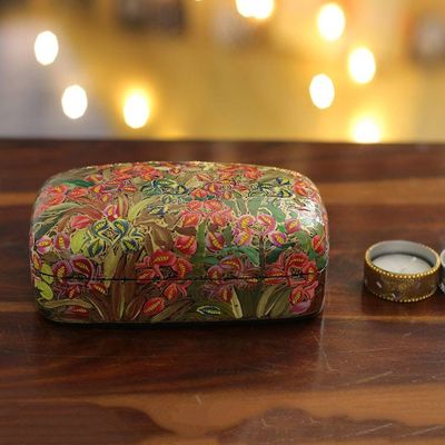 Alternate image for Hand-Painted Wood Papier Mache Floral  Leaf Decorative Box Floral Glam
