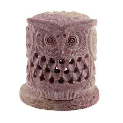Alternate image for Hand Carved Soapstone Owl Tealight Candle Holder Up Owl Night
