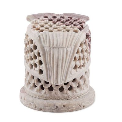 Alternate image for Hand Carved Soapstone Owl Tealight Candle Holder Up Owl Night