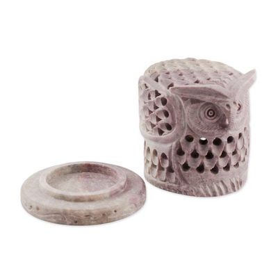 Alternate image for Hand Carved Soapstone Owl Tealight Candle Holder Up Owl Night