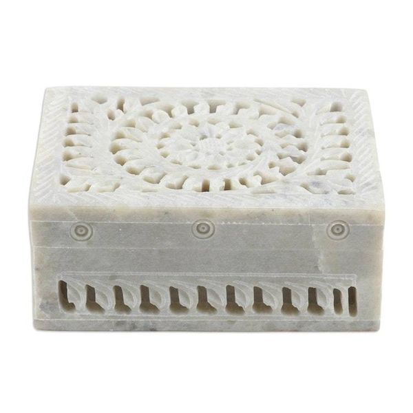 Alternate image for Hand Carved Decorative Soapstone Floral Box Leaf and Vine