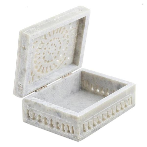 Alternate image for Hand Carved Decorative Soapstone Floral Box Leaf and Vine
