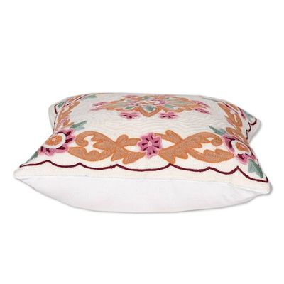 Alternate image for Indian-Made Floral Embroidered Cotton Cushion Cover Pair Sweet Classic