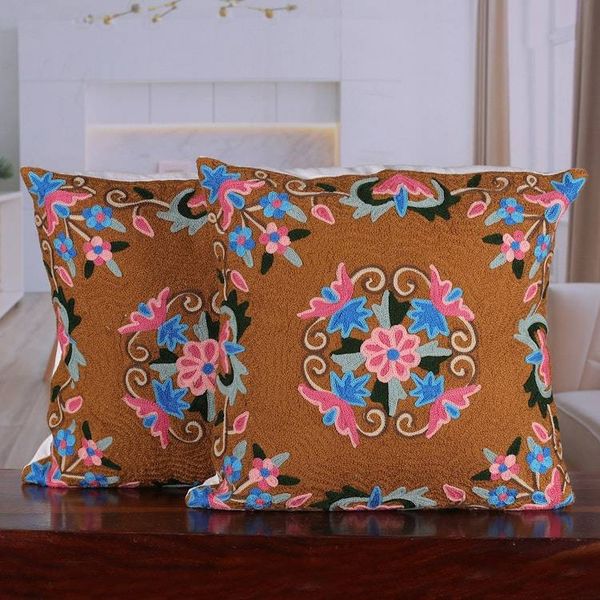 Alternate image for Classic Floral Brown and Pink Cotton Cushion Cover Pair Gentle Bouquet