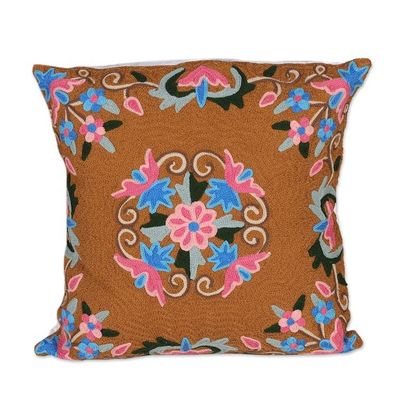 Alternate image for Classic Floral Brown and Pink Cotton Cushion Cover Pair Gentle Bouquet