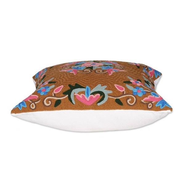 Alternate image for Classic Floral Brown and Pink Cotton Cushion Cover Pair Gentle Bouquet