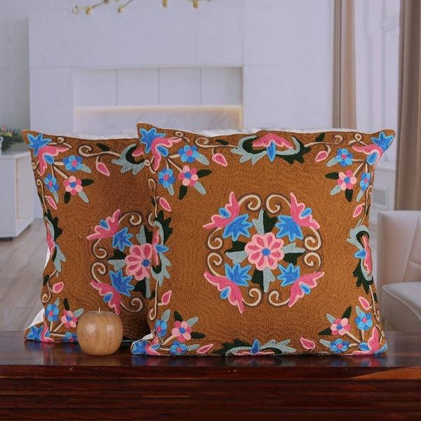 Alternate image for Classic Floral Brown and Pink Cotton Cushion Cover Pair Gentle Bouquet
