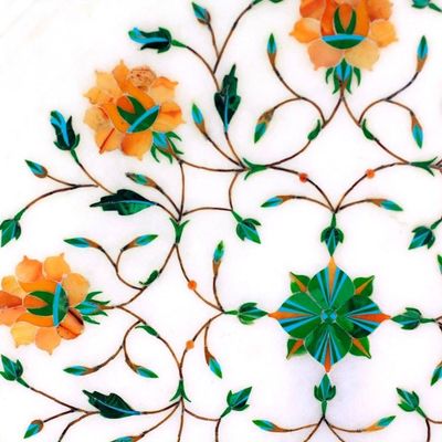 Alternate image for Orange and Green Floral Marble Inlay Decorative Plate Summer Fantasy