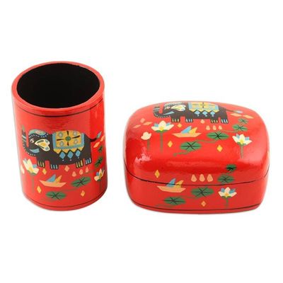 Alternate image for Decorative Papier Mache Elephant-Motif Box Tale of the River