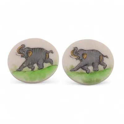 Alternate image for Set of 2 Hand-Painted Elephant-Themed Soapstone Coasters Marching Elephant