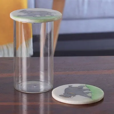 Alternate image for Set of 2 Hand-Painted Elephant-Themed Soapstone Coasters Marching Elephant