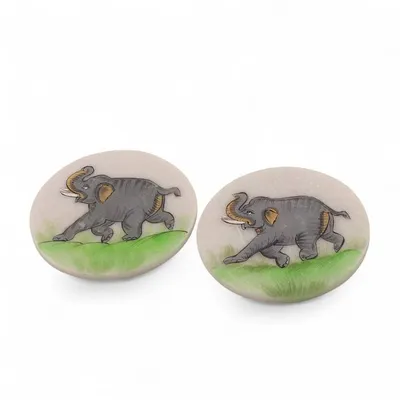 Alternate image for Set of 2 Hand-Painted Elephant-Themed Soapstone Coasters Marching Elephant