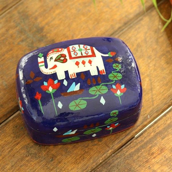 Alternate image for Hand Painted Papier Mache Elephant-Motif Box Midnight Tale
