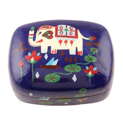 Alternate image for Hand Painted Papier Mache Elephant-Motif Box Midnight Tale