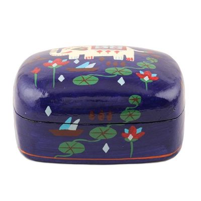 Alternate image for Hand Painted Papier Mache Elephant-Motif Box Midnight Tale