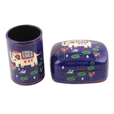 Alternate image for Hand Painted Papier Mache Elephant-Motif Box Midnight Tale